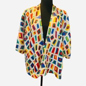100% SILK Multicolor Squares Cardigan